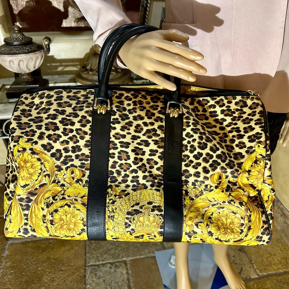 Gianni Versace Weekender Baroque Cheetah Print Duffle Bag